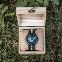 Image 5 of Classic Multifunctional Chronograph Moonphase Wooden Watch Ebony Black – Hunter