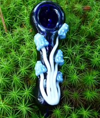 Image 1 of Mushroom Cluster Sculpture Glass Bowl Blue and White Caps