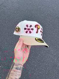 Image 3 of BROWN BRIM OFF WHITE PHILADELPHIA PHILLIES CUSTOM FITTED CAP