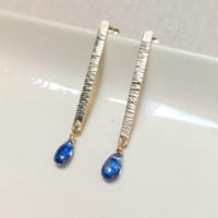 Image 1 of GOLD BAR EARRINGS WITH KYANITE DROP