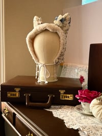 Image 2 of Haute Couture: Hand Beaded Quilted White Oni Blossom Wolf Hat