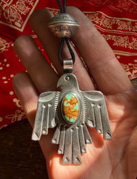 Image 2 of WL&A Handmade Old Style Ingot High Grade Candelaria Thunderbird Pendant + Walking Liberty Pearl Top