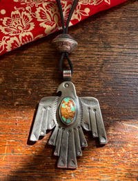 Image 1 of WL&A Handmade Old Style Ingot High Grade Candelaria Thunderbird Pendant + Walking Liberty Pearl Top