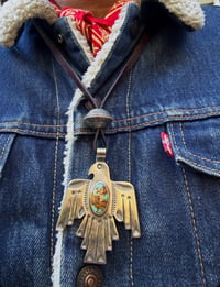 Image 3 of WL&A Handmade Old Style Ingot High Grade Candelaria Thunderbird Pendant + Walking Liberty Pearl Top