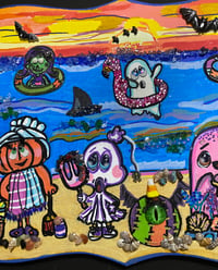 Image 3 of Creepy Cute beach at sunset mixed media painting 