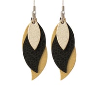 Image 1 of Handmade Australian leather leaf earrings - Golds and black [LGB-173]