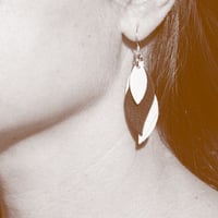 Image 3 of Australian made leather earrings - Leaf.  Gold, blush cream, brown
