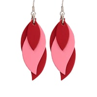 Image 1 of Australian made leather earrings - Leaf. Rich red and pretty pink