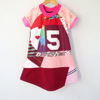 Image 1 of double upcycled size 5T five 5 5th fifth bday party birthday courtneycourtney patchwork dress