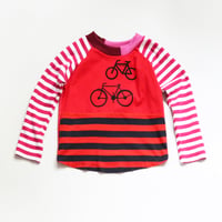 Image 2 of red stripes baseball raglan longsleeve 4T courtneycourtney tee shirt bikes bicycles cyclist