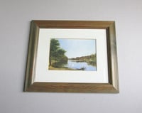 Image 1 of A Quiet River 1872 by James Roberts, Vintage Small Art Print in Wooden Frame