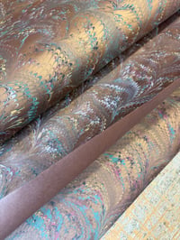 Image 5 of Copper combed hand marbled on brown paper // 5 sheets available 