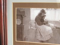 Image 4 of The Knitting Lesson by Carlton Alfred Smith (b 1853), Small Vintage Art Print, Framed (frame wear)