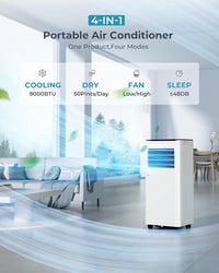 Image 2 of 9000 BTU Portable Air Conditioner with Dehumidifier, Sleep Mode &amp; Remote Control