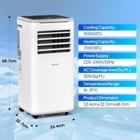 Image 2 of 9000 BTU Portable Air Conditioner with Heating, Dehumidifier, Sleep Mode &amp; Remote Control