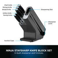 Image 7 of Ninja Foodi StaySharp Knife Block with Integrated Sharpener, 5-Piece Knife Set includes Chef
