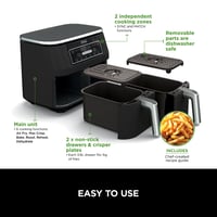 Image 9 of Ninja Foodi Dual Zone Digital Air Fryer, 2 Drawers, 7.6L, 6-in-1, Uses No Oil, Air Fry, Max Crisp...