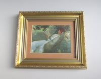 Image 1 of The Love Story by Emanuel Phillips Fox, Vintage Art Print in Chunky Gilt Frame, Woman in Hammock