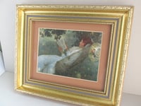 Image 4 of The Love Story by Emanuel Phillips Fox, Vintage Art Print in Chunky Gilt Frame, Woman in Hammock