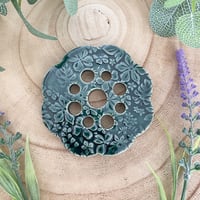 Image 1 of Dark Green Embossed Ceramic Flower Arranging Frog