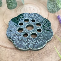 Image 3 of Dark Green Embossed Ceramic Flower Arranging Frog
