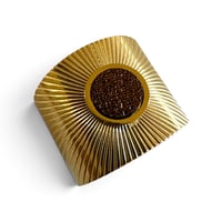 Image 3 of Bague striée, cuir, Chocolat métallisé