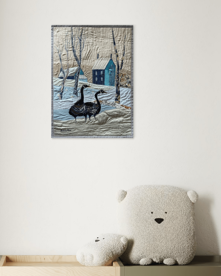 Winter Walk — Original Goose Art Quilt, Snowy Landscape Decor, 56x41cm Image 13