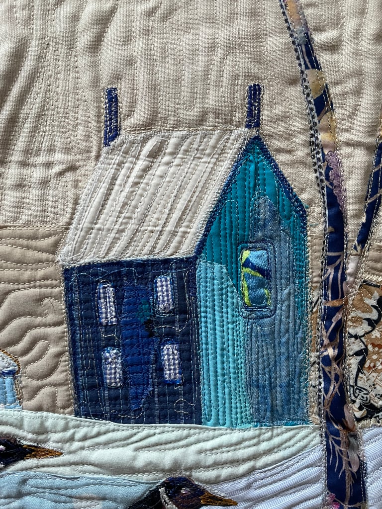 Winter Walk — Original Goose Art Quilt, Snowy Landscape Decor, 56x41cm Image 2