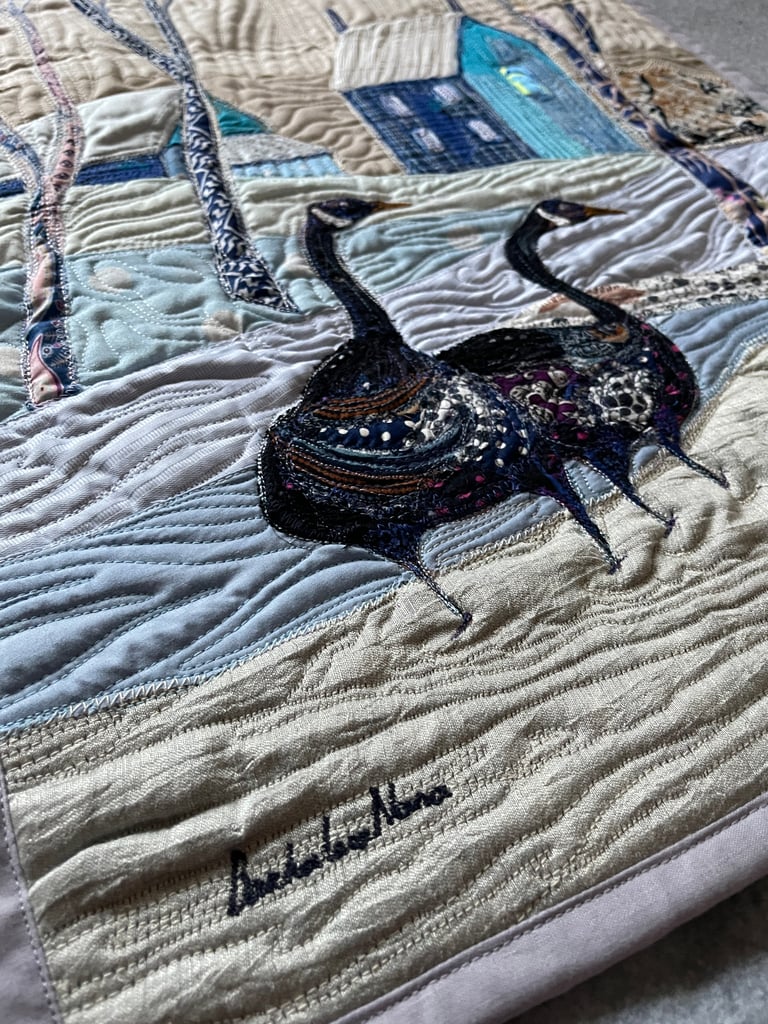 Winter Walk — Original Goose Art Quilt, Snowy Landscape Decor, 56x41cm Image 10