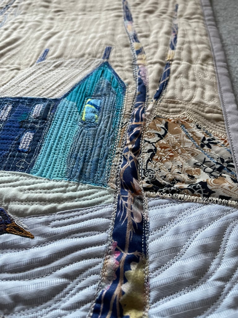 Winter Walk — Original Goose Art Quilt, Snowy Landscape Decor, 56x41cm Image 11