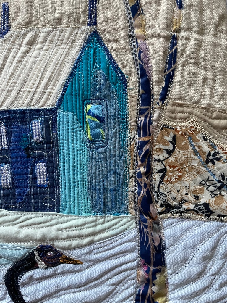 Winter Walk — Original Goose Art Quilt, Snowy Landscape Decor, 56x41cm Image 14