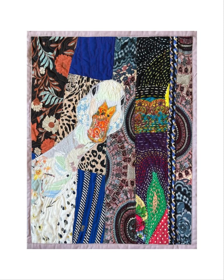 Who’s There? – Original Goose Textile Wall Art, Handmade Art Quilt, 50x39cm
