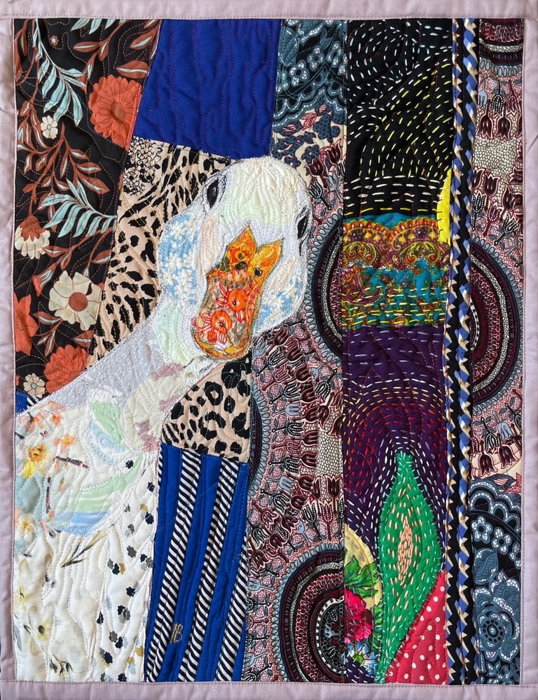 Who’s There? – Original Goose Textile Wall Art, Handmade Art Quilt, 50x39cm Image 5