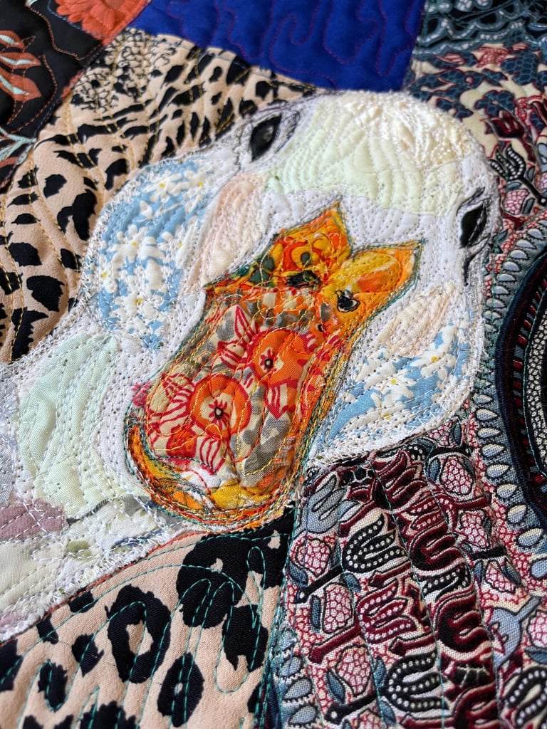 Who’s There? – Original Goose Textile Wall Art, Handmade Art Quilt, 50x39cm Image 8