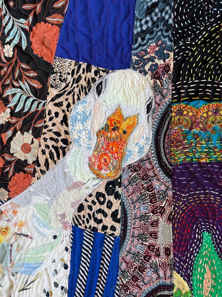 Who’s There? – Original Goose Textile Wall Art, Handmade Art Quilt, 50x39cm Image 9