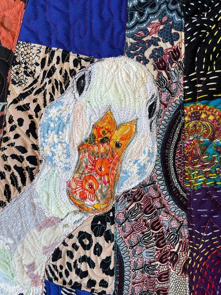 Who’s There? – Original Goose Textile Wall Art, Handmade Art Quilt, 50x39cm Image 14