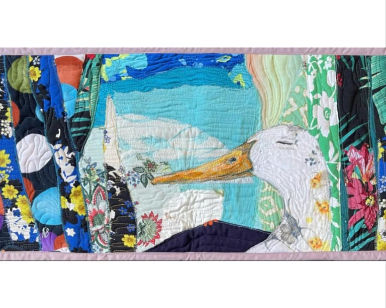 Smells Like Vacation - Goose Textile Wall Art, Colorful Bird Decor, 28x60cm Image 2