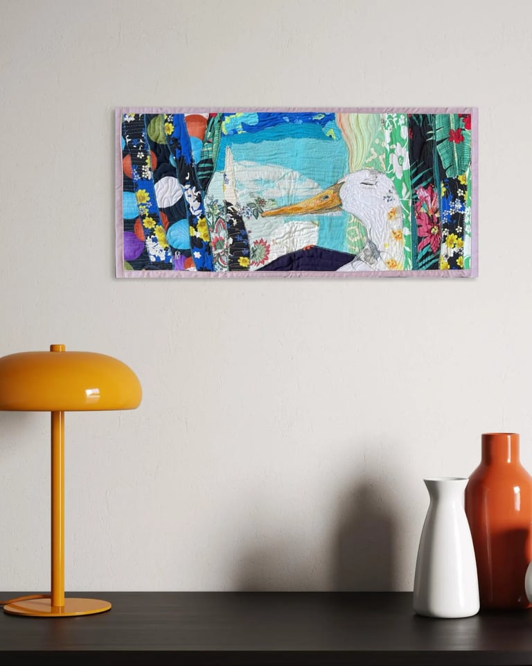 Smells Like Vacation - Goose Textile Wall Art, Colorful Bird Decor, 28x60cm
