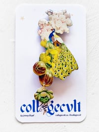 Image 3 of ‘peacock blossom’ – collage illustration pin brooch