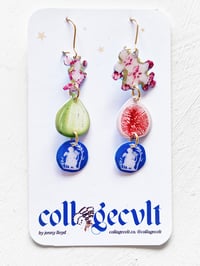 Image 3 of ‘green tea figs, ruby red’ – wild fruits gold earring dangles