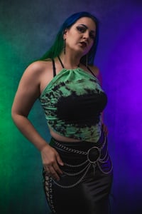 Image 3 of Upcyled Green Tie Dye Halter Crop Top