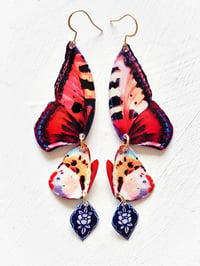 Image 1 of ‘crimson silk’ – gold butterfly wing earring dangles