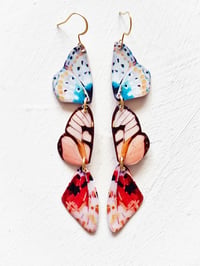 Image 1 of ‘warm and delicate blues’ – gold butterfly wing earring dangles