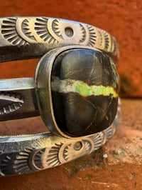 Image 4 of WL&A Handmade Old Style Heavy Ingot Black Jack Green Ribbon Cuff - Size 7 to 7.5in Wrist