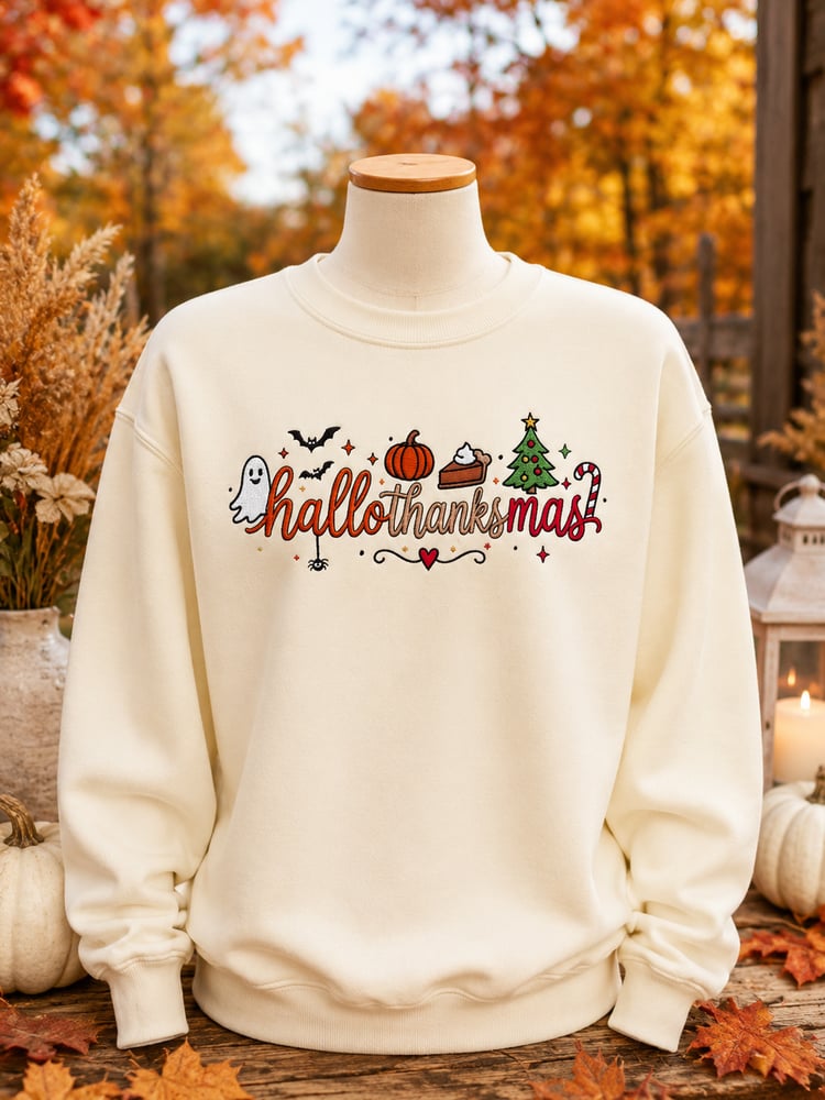 Image of HallowThankMas Embroidered Sweatshirt 