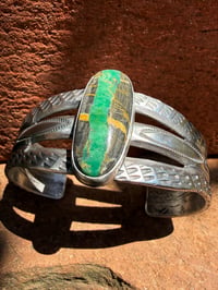 Image 1 of WL&A Handmade Old Style Heavy Ingot Candelaria Ribbon Turquoise Cuff - Size 7 to 7.5in Wrist