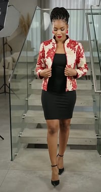 Image 1 of Red & Gold floral Jacket