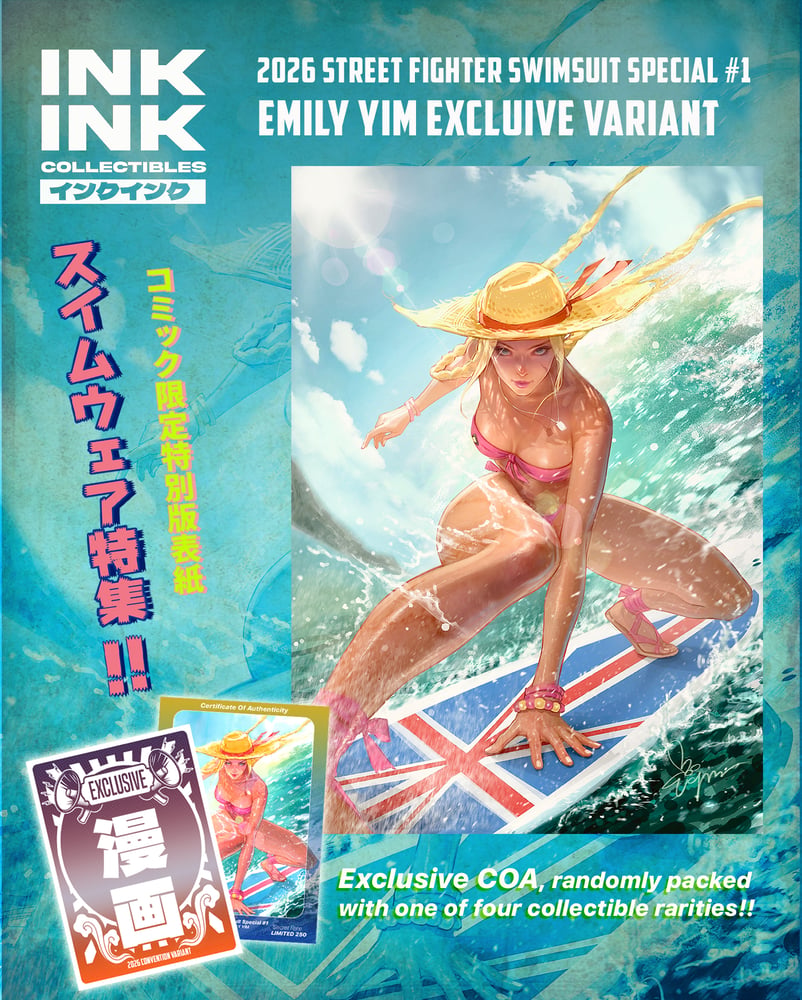 Image of  **Signed & Remarque** 2026 Street Fighter & Friends Swimsuit Special #1 Exclusive // Emily Yim