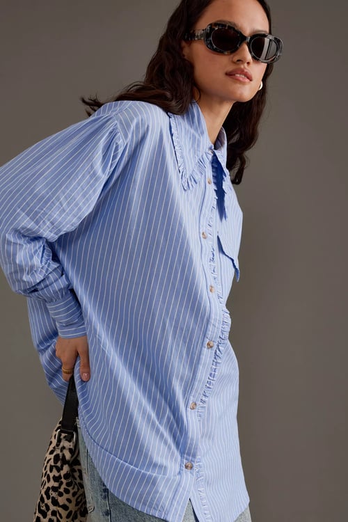 Image of 1-Camisa Azul Kendall Ruffle 