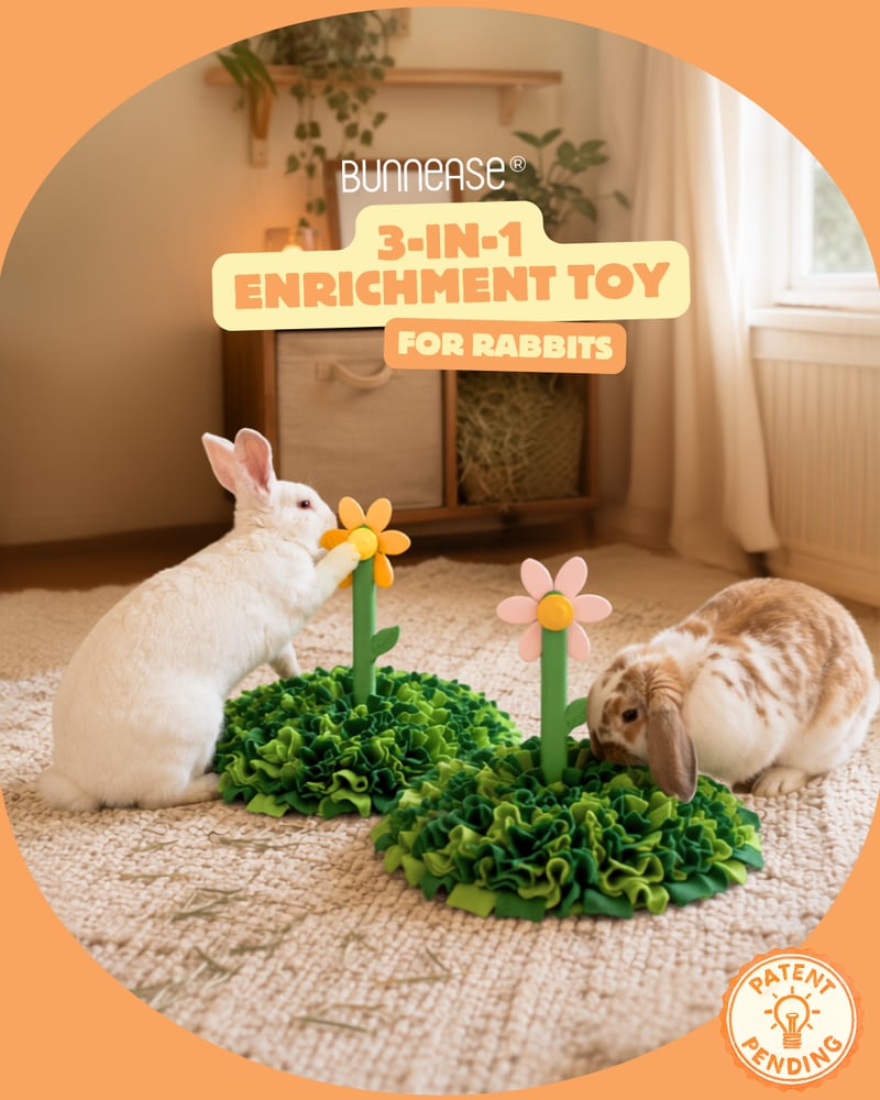 Image of Mrs. PetalPlay™ - Spin & Seek 3-in-1 Enrichment Toy, Snuffle Mat and Slow Feeder for Rabbits